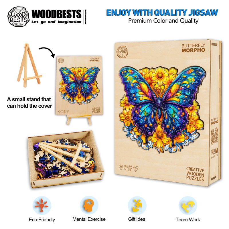 Morpho Butterfly Wooden Jigsaw Puzzle - Woodbests