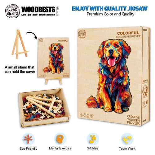 Colorful Golden Retriever Wooden Jigsaw Puzzle - Woodbests