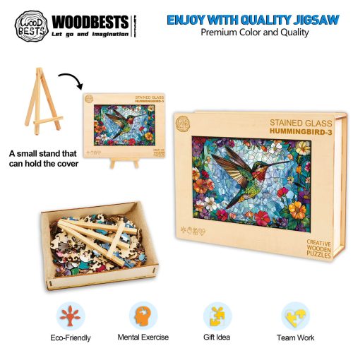 Stained Glass Hummingbird-4 Wooden Jigsaw Puzzle - Woodbests