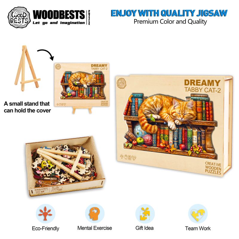 Dreamy Tabby Cat-2 Wooden Jigsaw Puzzle - Woodbests