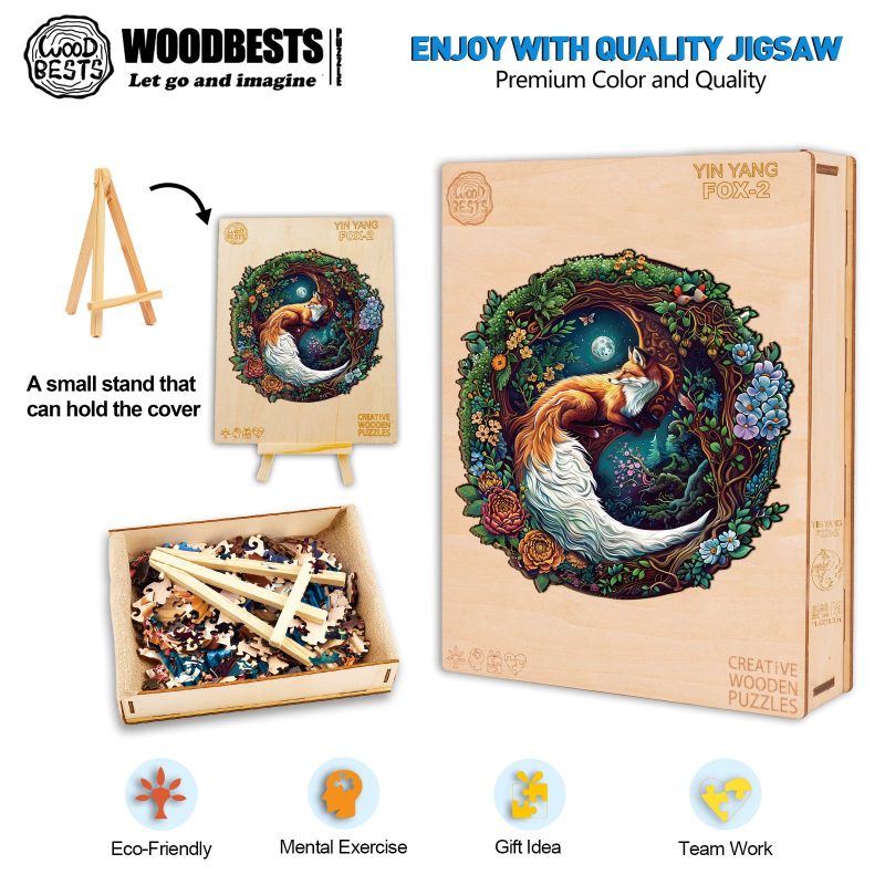 Yin Yang Fox-2 Wooden Jigsaw Puzzle-Woodbests