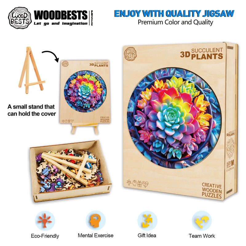 3D Succulent Plants Wooden Jigsaw Puzzle - Woodbests