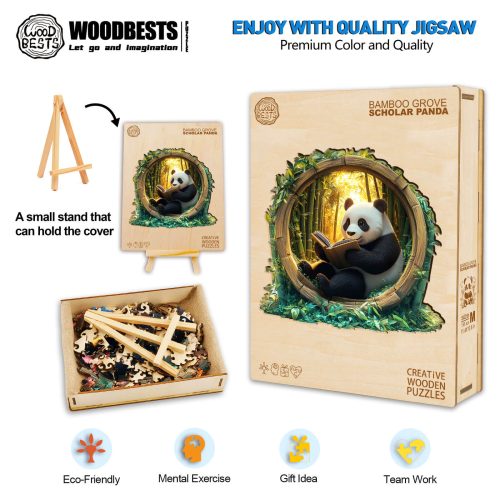 3D Bamboo Grove Scholar Panda Wooden Jigsaw Puzzle - Woodbests