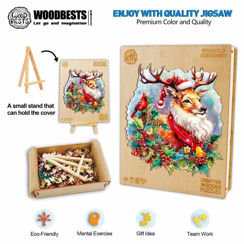 Sparkle Reindeer Wooden Jigsaw Puzzle-Woodbests