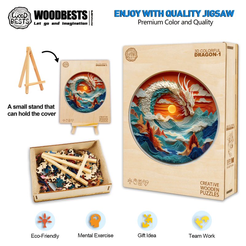 3D Colorful Dragon-1 Wooden Jigsaw Puzzle - By Woodbests