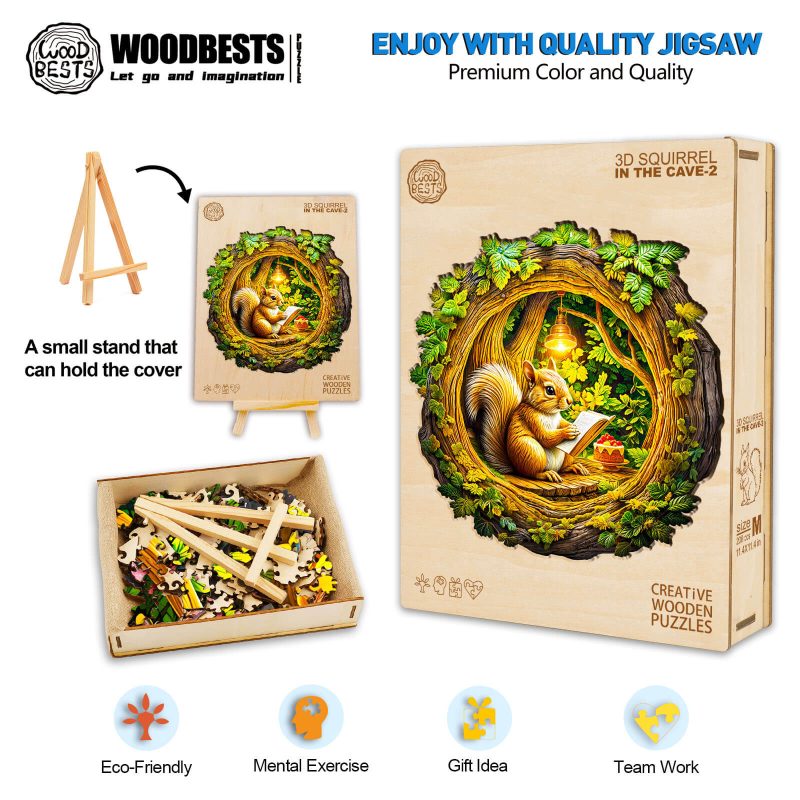 3D Squirrel in The Cave-2 Wooden Jigsaw Puzzle - Woodbests