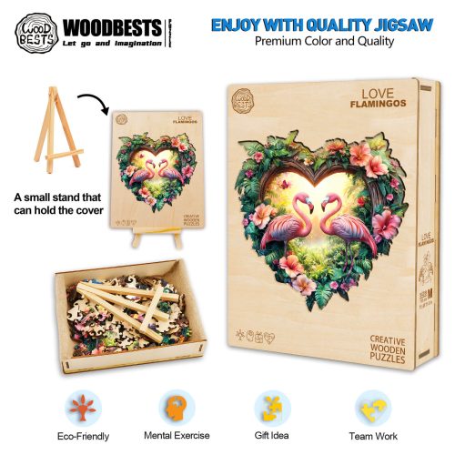 Love Flamingos Wooden Jigsaw Puzzle - Woodbests