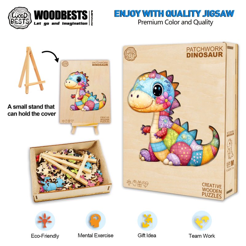 Patchwork Dinosaur Wooden Jigsaw Puzzle - Woodbests