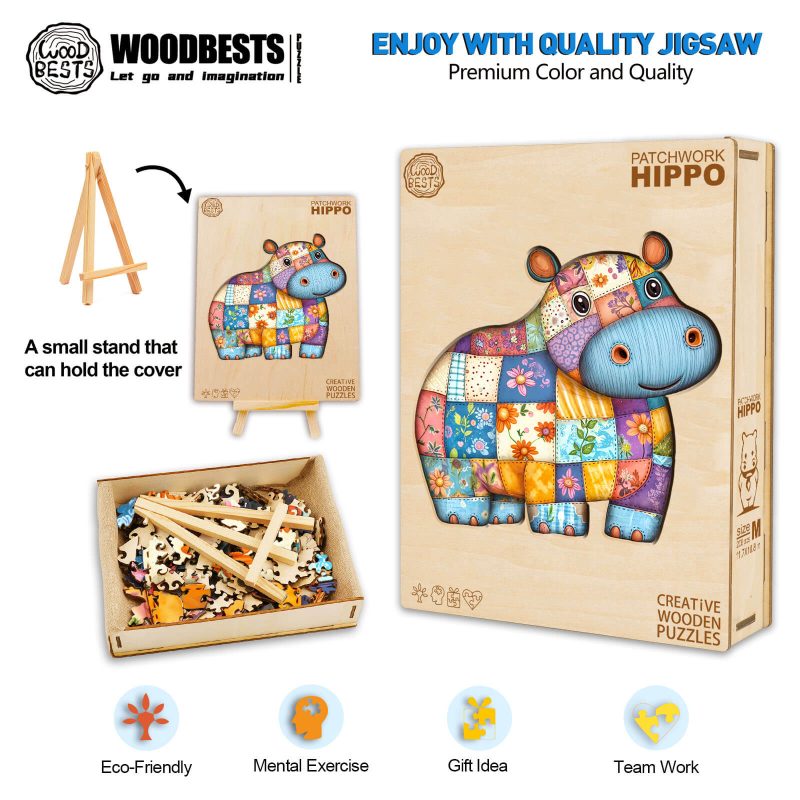 Patchwork Hippo Wooden Jigsaw Puzzle - Woodbests