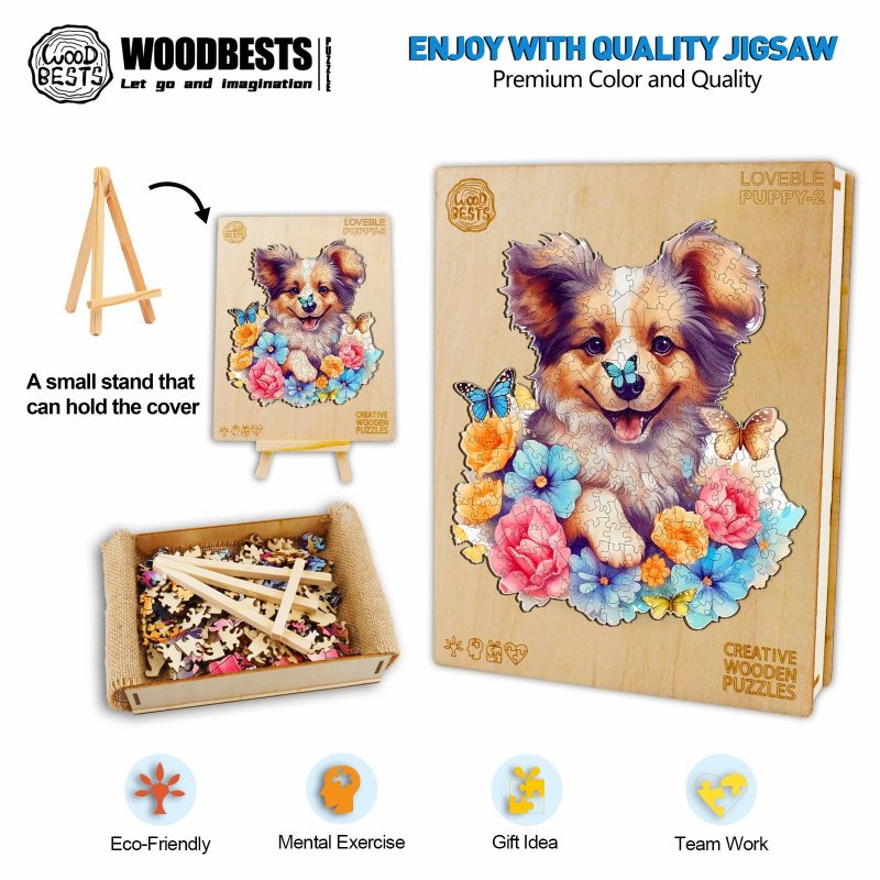 Lovable Puppy-2 Wooden Jigsaw Puzzle-Woodbests