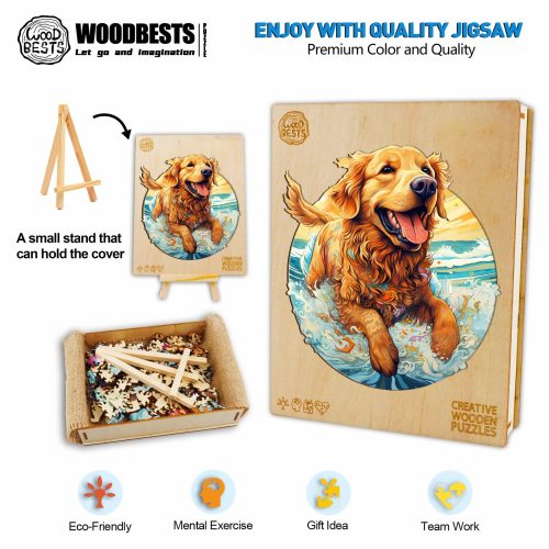 Happy Golden Retriever Wooden Jigsaw Puzzle-Woodbests