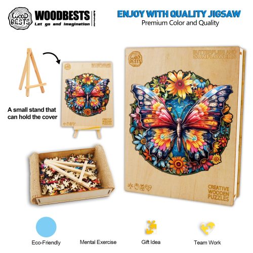 Butterflies And Sunflowers Wooden Jigsaw Puzzle-Woodbests