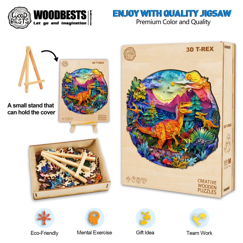 3D T-Rex Wooden Jigsaw Puzzle - Woodbests