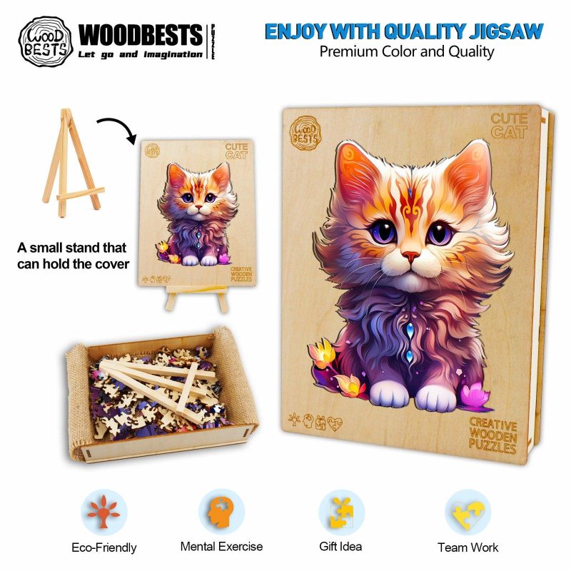 Cute Cat Wooden Jigsaw Puzzle-Woodbests