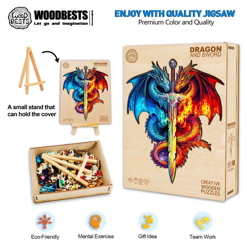 Dragon and Sword Wooden Jigsaw Puzzle - Woodbests