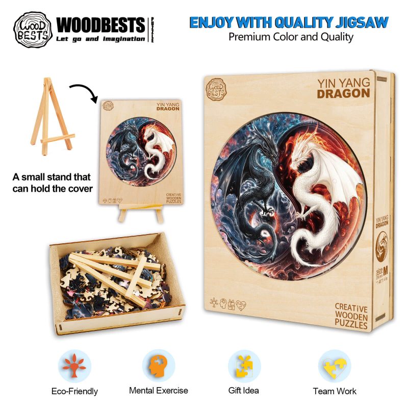 Yin Yang Dragon Wooden Jigsaw Puzzle - Woodbests