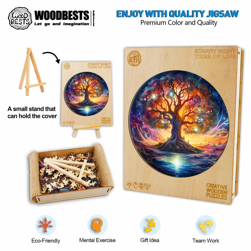 Starry Night Tree of Life Wooden Jigsaw Puzzle-Woodbests