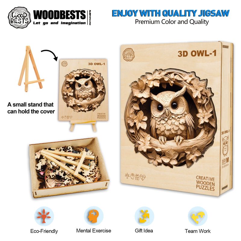 3D Owl-1 Wooden Jigsaw Puzzle - Woodbests