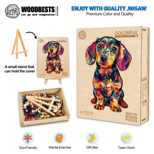 Colorful Dachshund-1 Wooden Jigsaw Puzzle - Woodbests