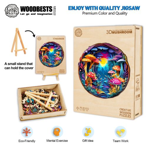 3D Colorful Paper Sculpture Mushroom Wooden Jigsaw Puzzle - By Woodbests