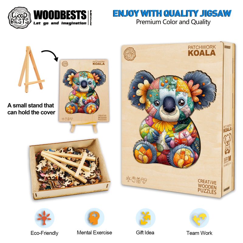 Patchwork Koala Wooden Jigsaw Puzzle - Woodbests