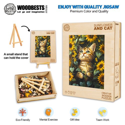 Sunflower and Cat Wooden Jigsaw Puzzle - Woodbests