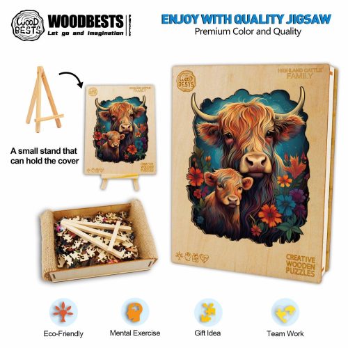 Highland Cattle Family 1 Wooden Jigsaw Puzzle-Woodbests