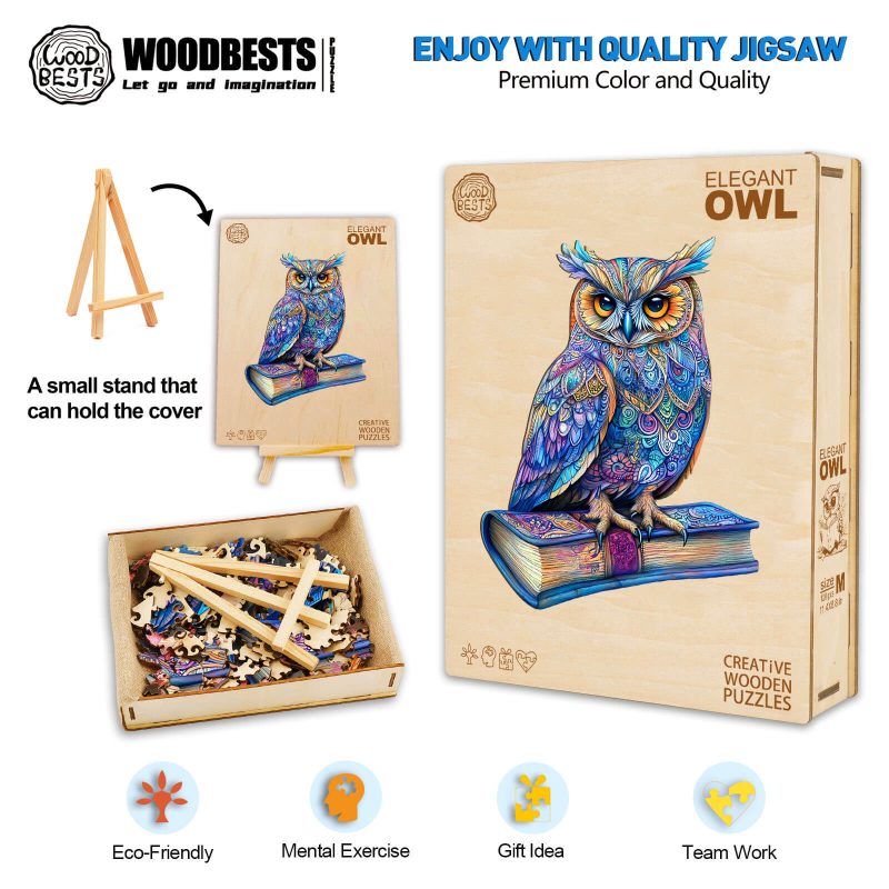 Elegant Owl Wooden Jigsaw Puzzle - Woodbests