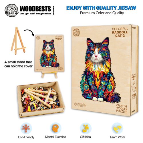 Colorful Ragdoll Cat-2 Wooden Jigsaw Puzzle - Woodbests