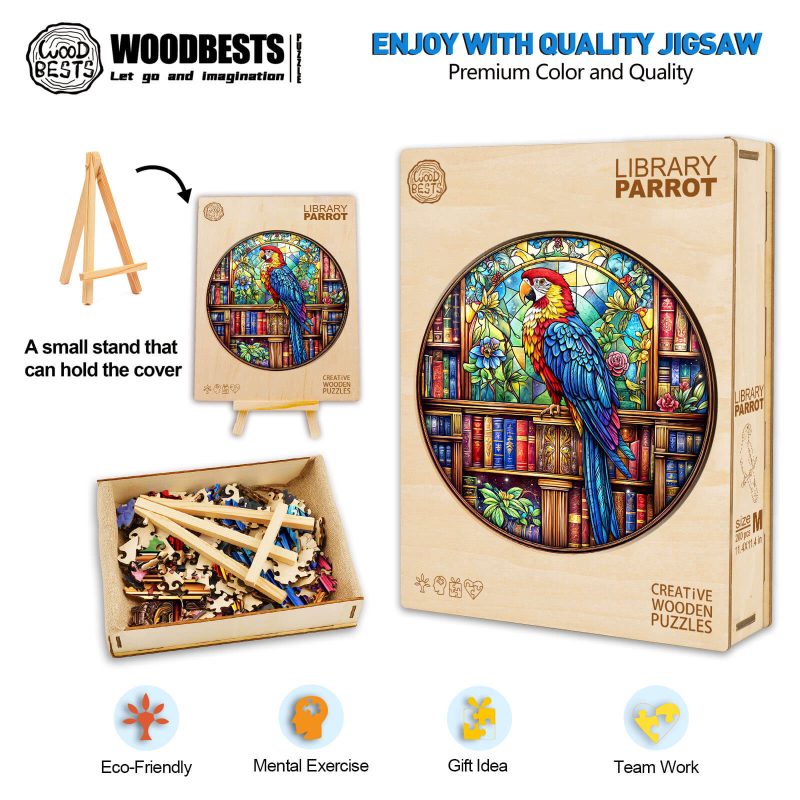 Library Parrot Wooden Jigsaw Puzzle - Woodbests