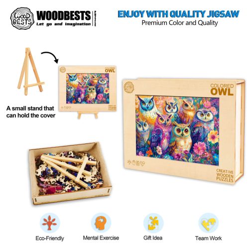 Colored Owl Wooden Jigsaw Puzzle - Woodbests