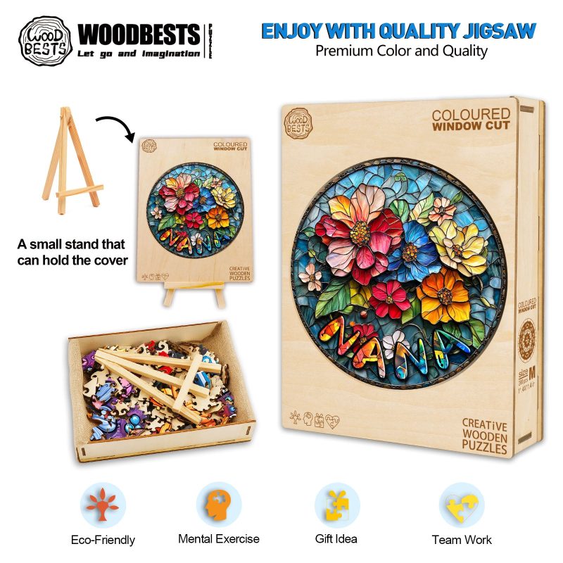 Coloured Window Cut Custom Name Wooden Jigsaw Puzzle - By Woodbests