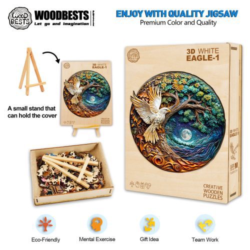 3D White Eagle-1 Wooden Jigsaw Puzzle - Woodbests