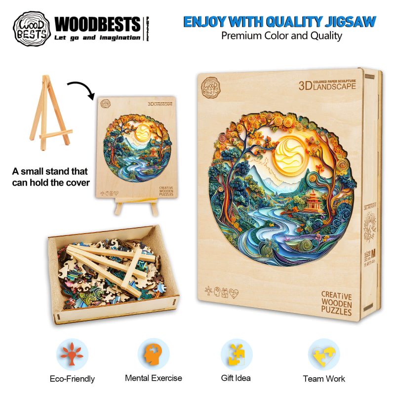 3D Colored Paper Sculpture Landscape Wooden Jigsaw Puzzle - By Woodbests