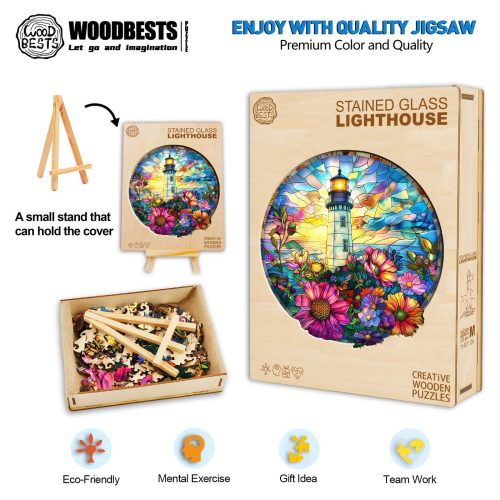 Stained Glass Lighthouse Wooden Jigsaw Puzzle - By Woodbests