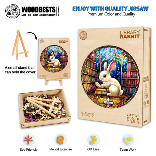 Library Rabbit Wooden Jigsaw Puzzle - Woodbests