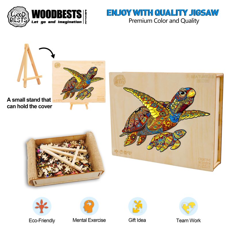 Sea Turtle Mom Wooden Jigsaw Puzzle - Woodbests