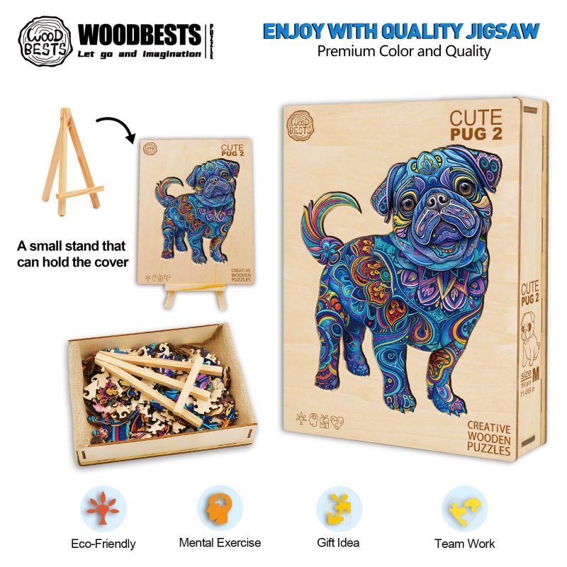 Cute Pug-2 Wooden Jigsaw Puzzle - Woodbests