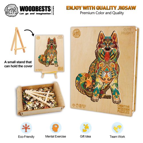 Cute Husky Wooden Jigsaw Puzzle-Woodbests