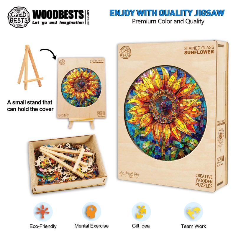 Stained Glass Sunflower Wooden Jigsaw Puzzle - Woodbests