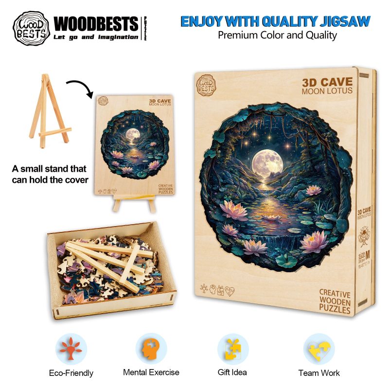 3D Cave Moon Lotus Wooden Jigsaw Puzzle - Woodbests