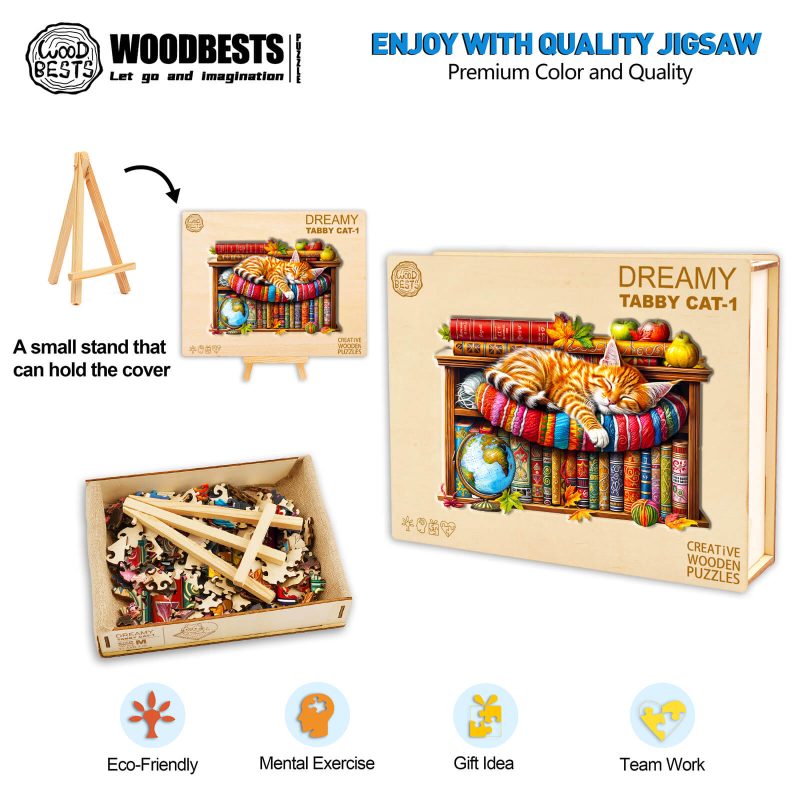 Dreamy Tabby Cat-1 Wooden Jigsaw Puzzle - Woodbests