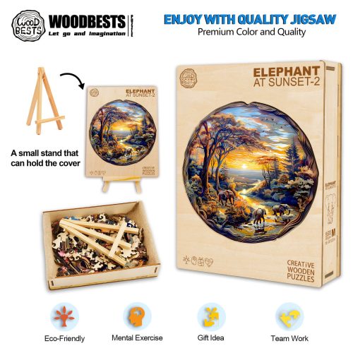 Elephant at Sunset-2 Wooden Jigsaw Puzzle - Woodbests