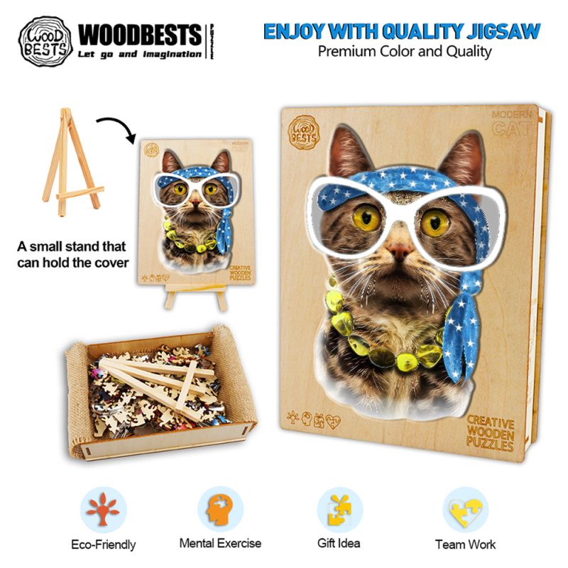 Modern Cat Wooden Jigsaw Puzzle - Woodbests