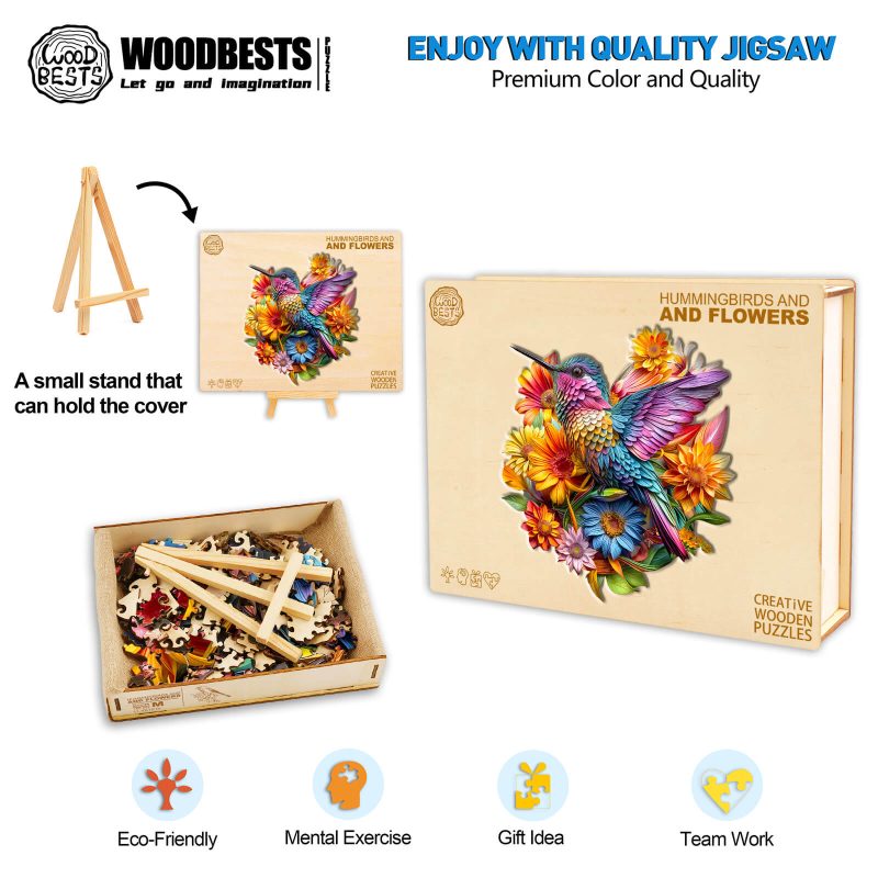 Hummingbird and Flowers Wooden Jigsaw Puzzle - By Woodbests