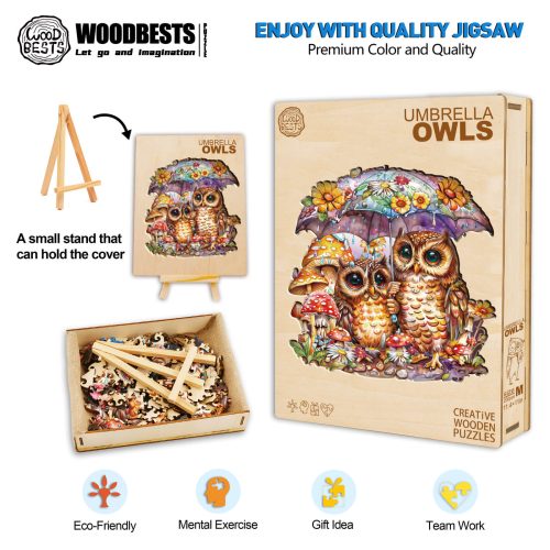 Umbrella Owls Wooden Jigsaw Puzzle - Woodbests