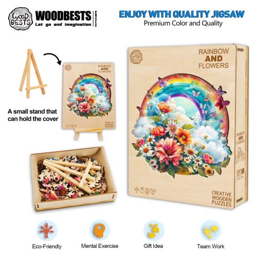 Rainbow and Flowers Wooden Jigsaw Puzzle - Woodbests