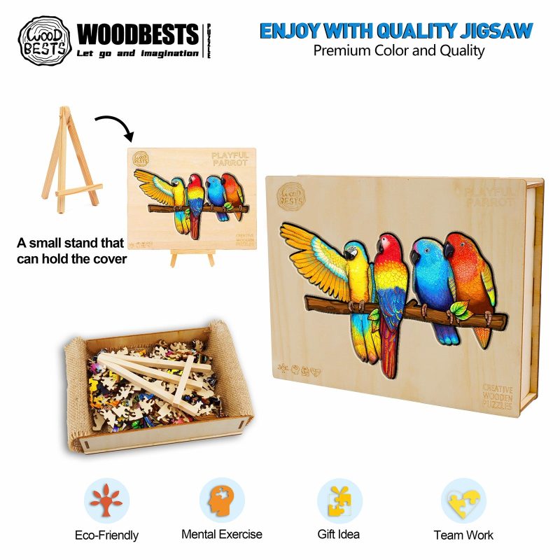 Playful Parrot Wooden Jigsaw Puzzle-Woodbests