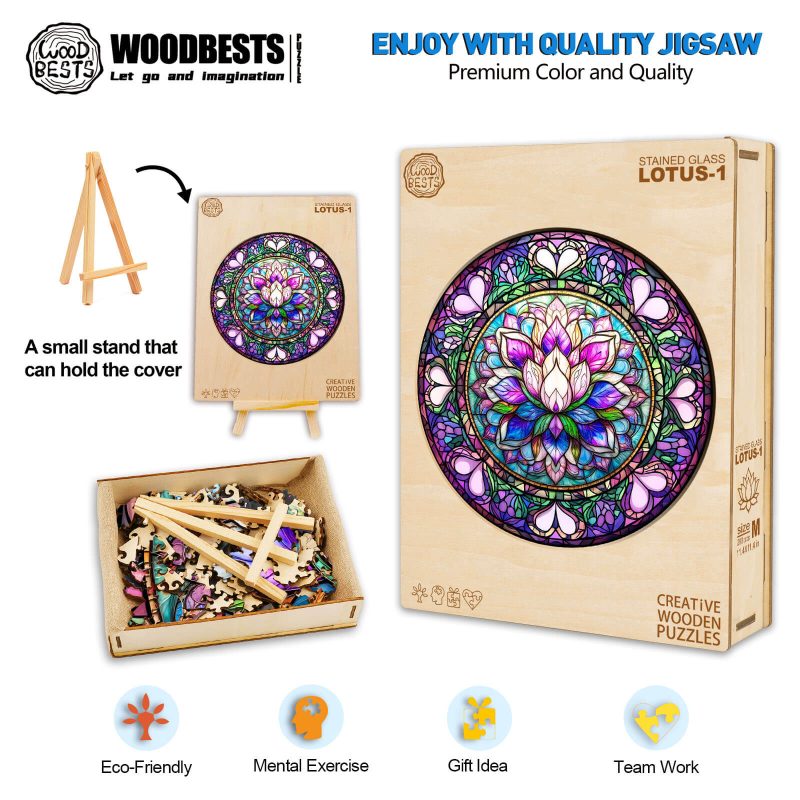 Stained Glass Lotus-1 Wooden Jigsaw Puzzle - Woodbests