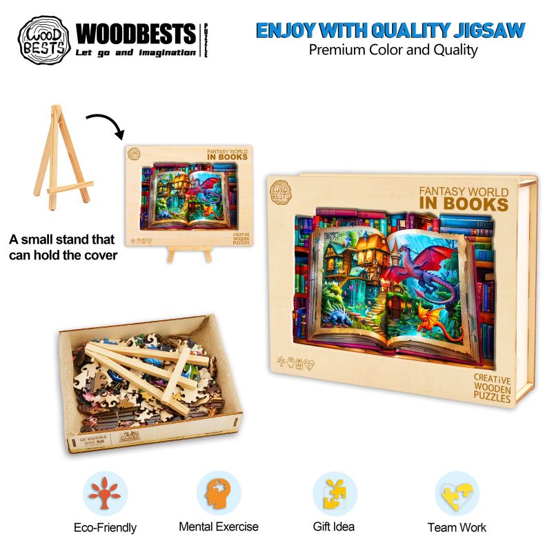 Fantasy World In Books Wooden Jigsaw Puzzle - By Woodbests